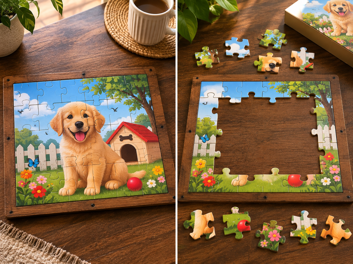 Happy Puppy Garden Wooden Jigsaw Puzzle